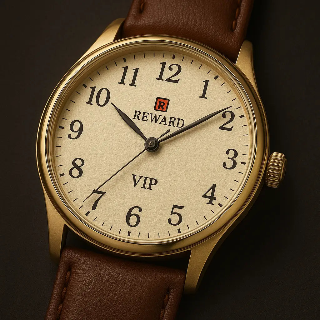 Relógio clássico masculino dourado com pulseira de couro