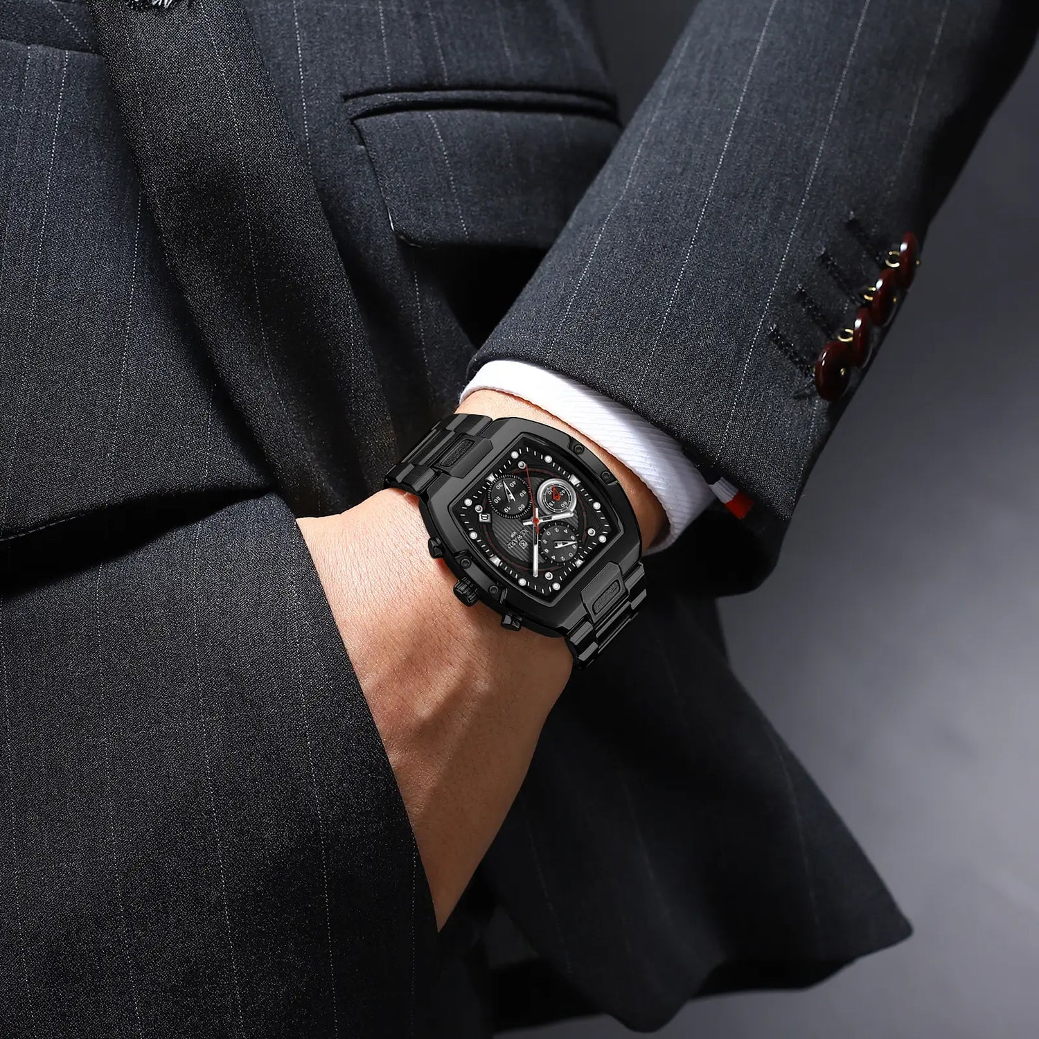 Relógio preto masculino com pulseira de aço fosco