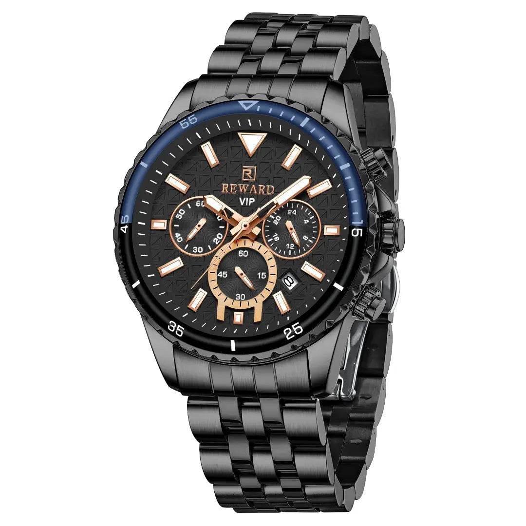 Relógio Casual Masculino Preto Canelado Reward VIP Essence 45 mm