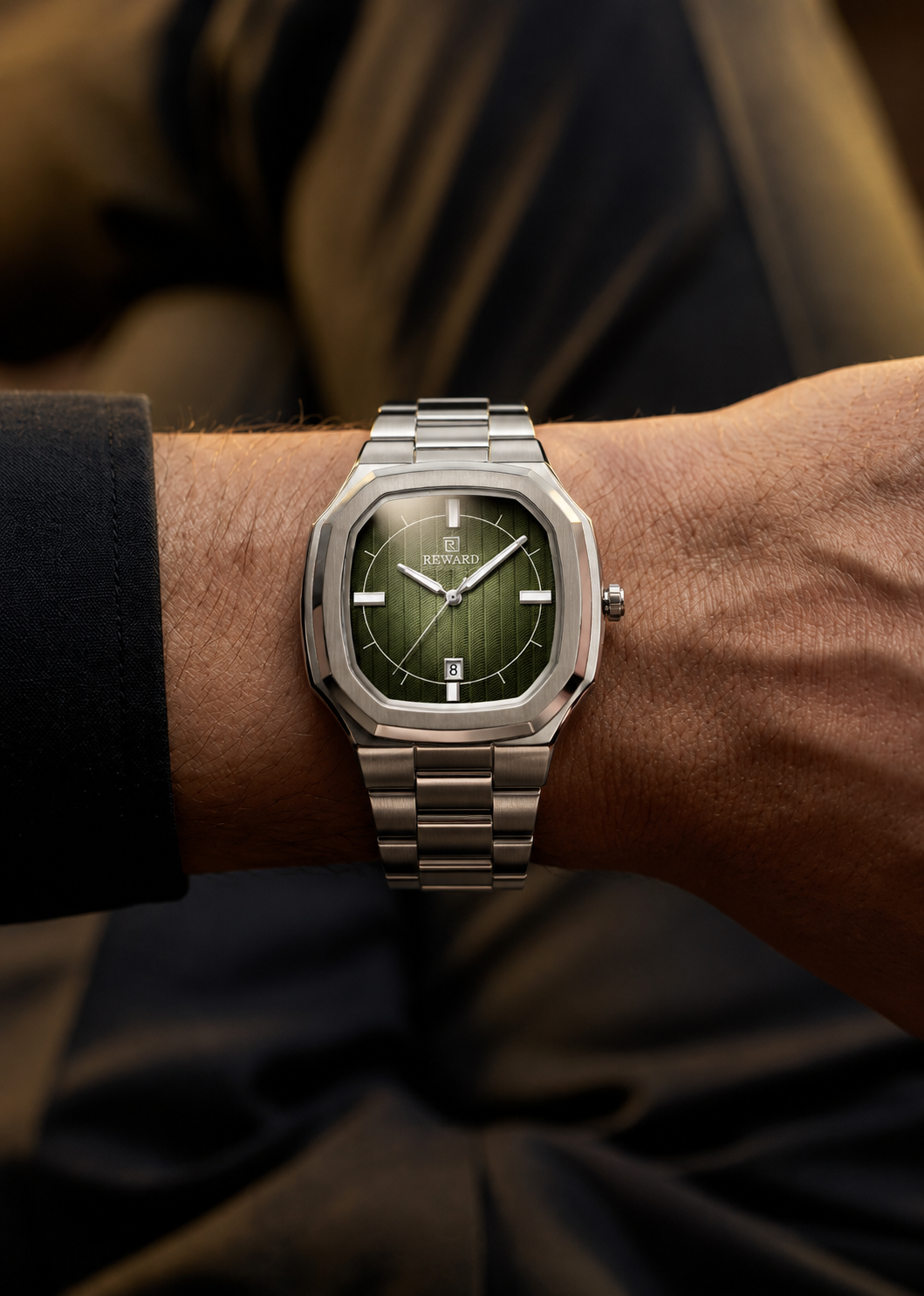 Relógio Social Masculino Prata Signature 38 mm Green