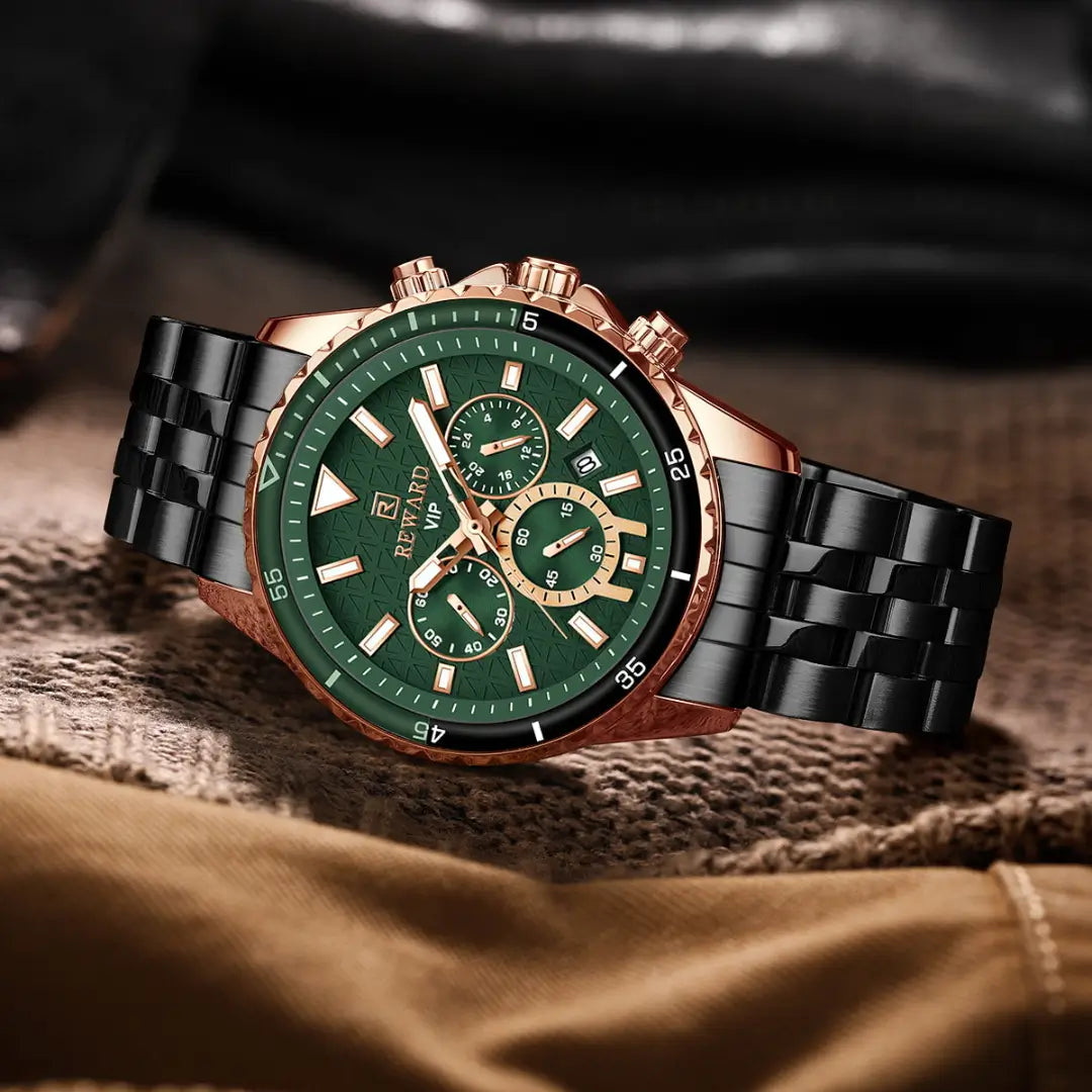 Relógio masculino Reward VIP essence Green - cristal mineral
