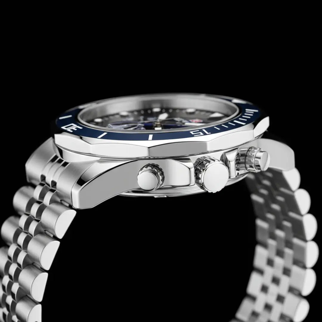 Relógio casual masculino azul Atlas 44 mm com vista do cristal hardlex em relevo