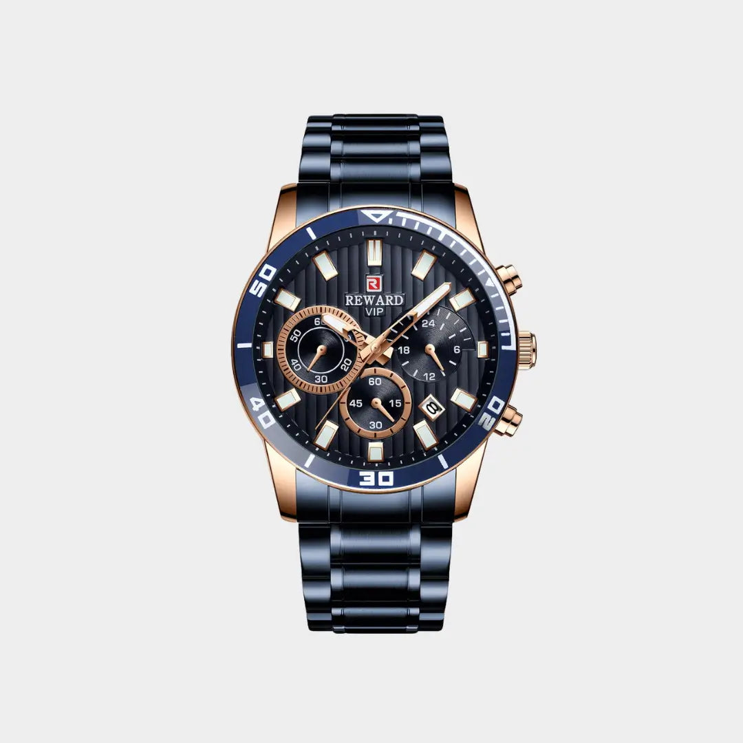 Relógio casual masculino azul com cronógrafo Reward VIP Aurion 44mm vista frontal