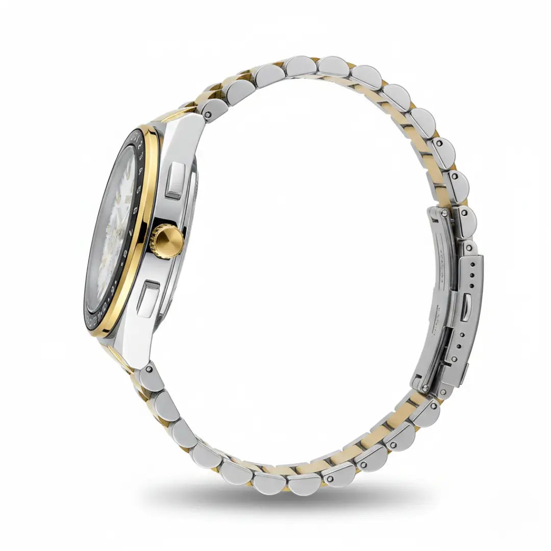 Relógio casual masculino bicolor Navigator Master 44mm com vista lateral completa