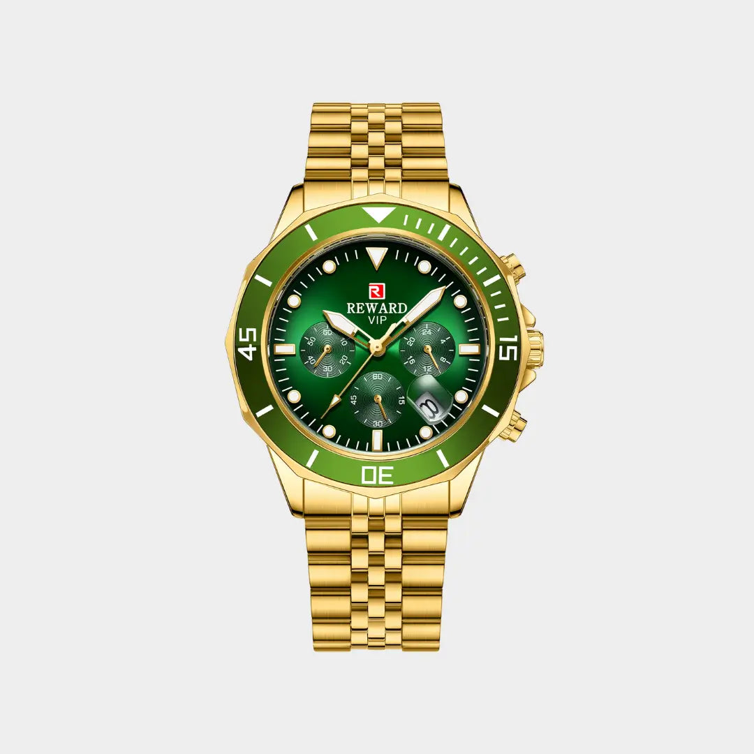 Relógio casual masculino dourado Atlas 44 mm visto de frente