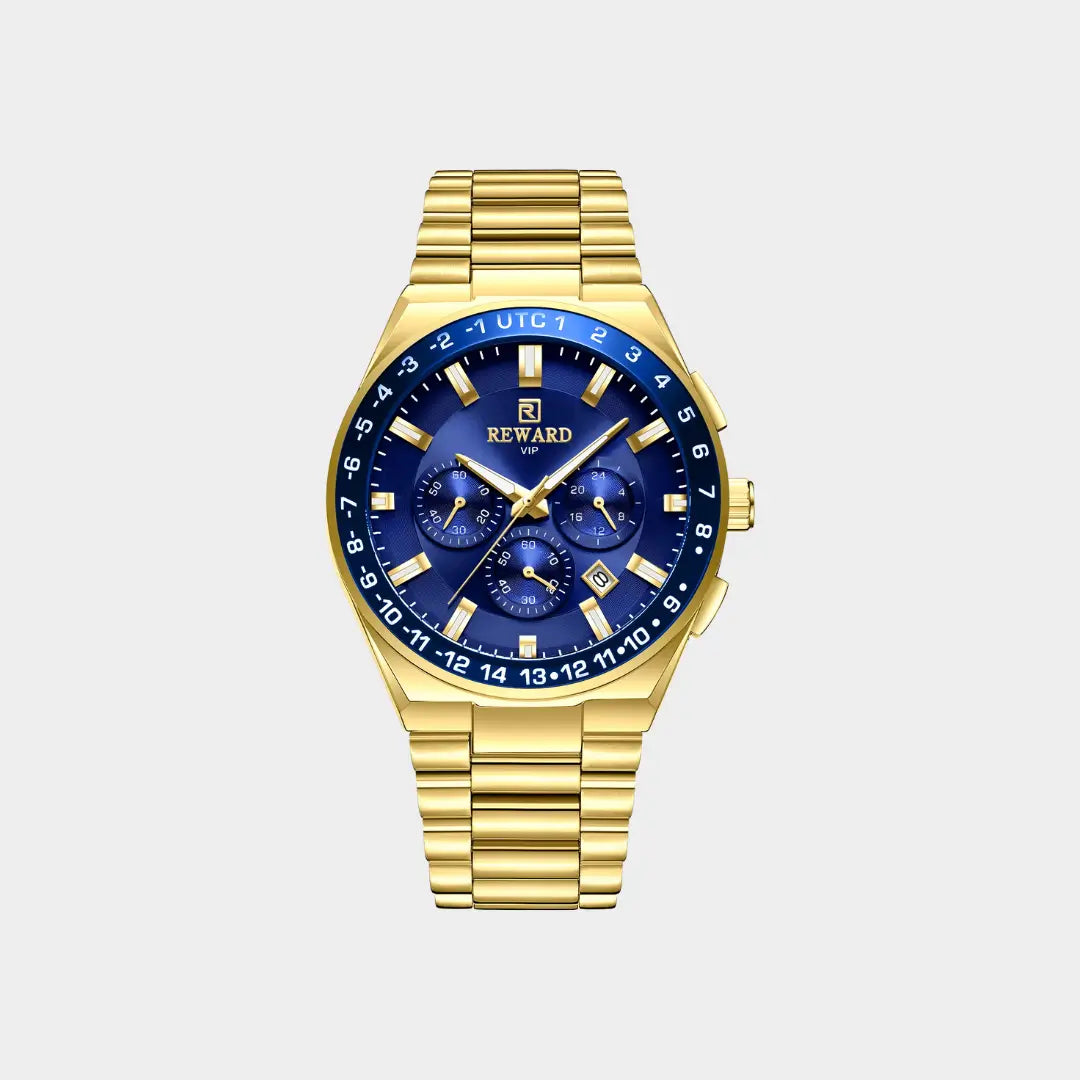 Relógio casual masculino dourado Navigator Master 44mm visto de frente