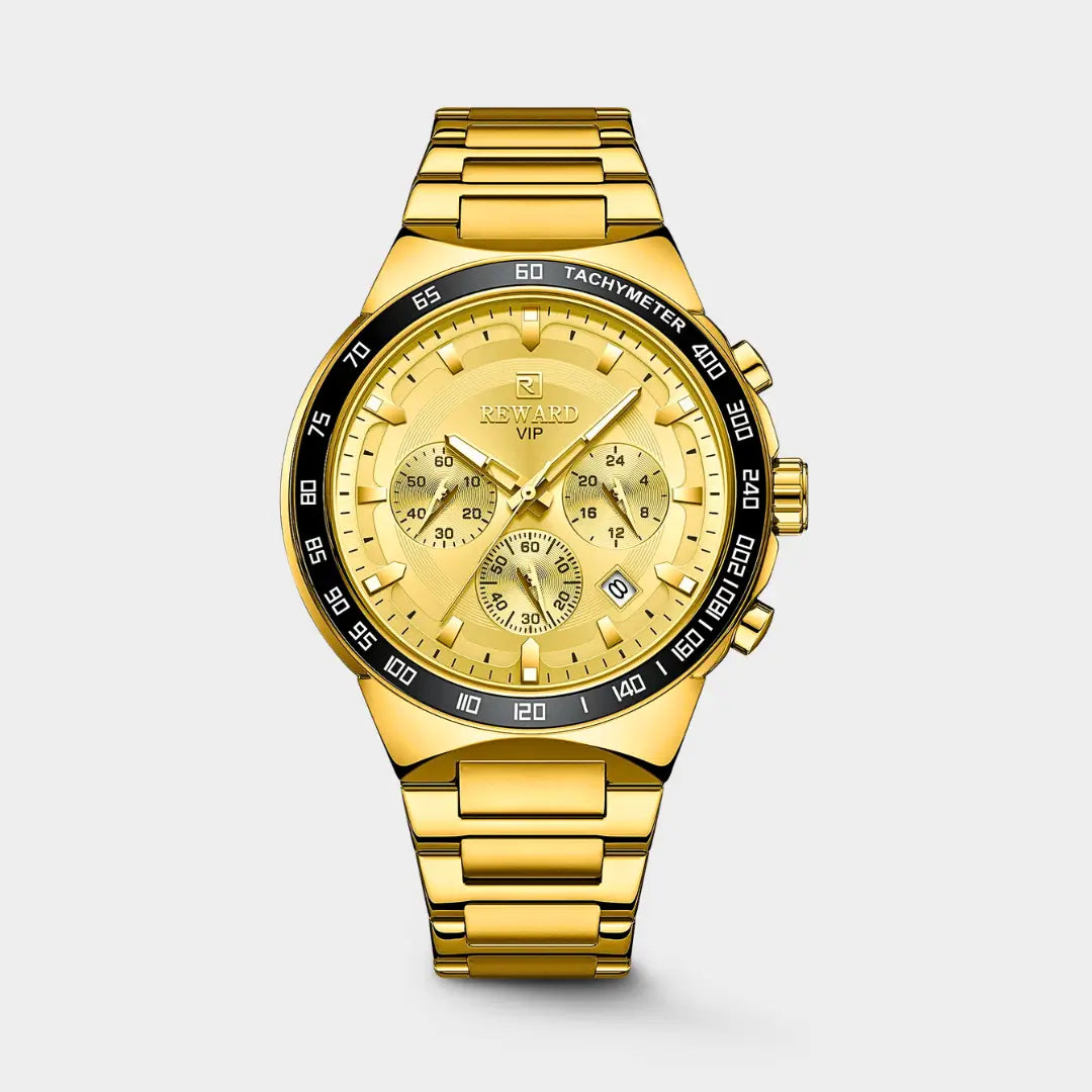 Relógio casual masculino dourado Reward VIP Magnus 45mm vista frontal do mostrador