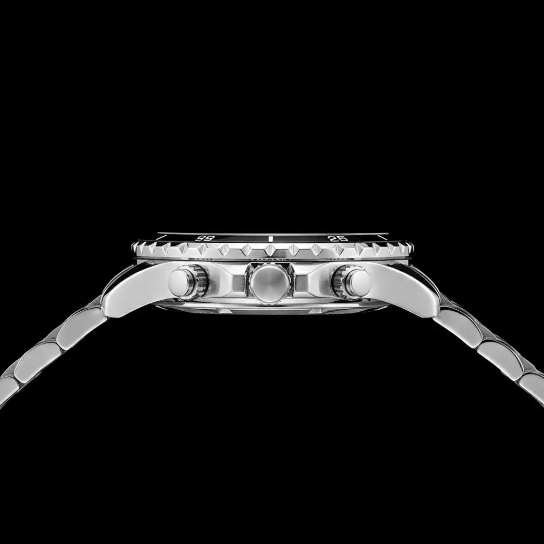 Relógio casual masculino prata com bisel canelado Reward VIP Essence 45 mm vista da caixa