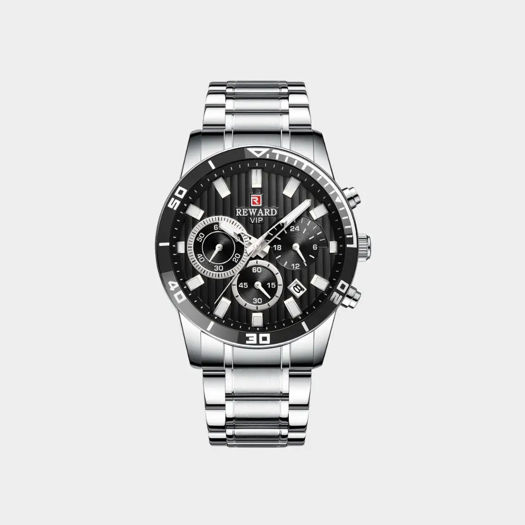 Relógio casual masculino prata com mostrador preto Reward VIP Aurion 44mm vista frontal