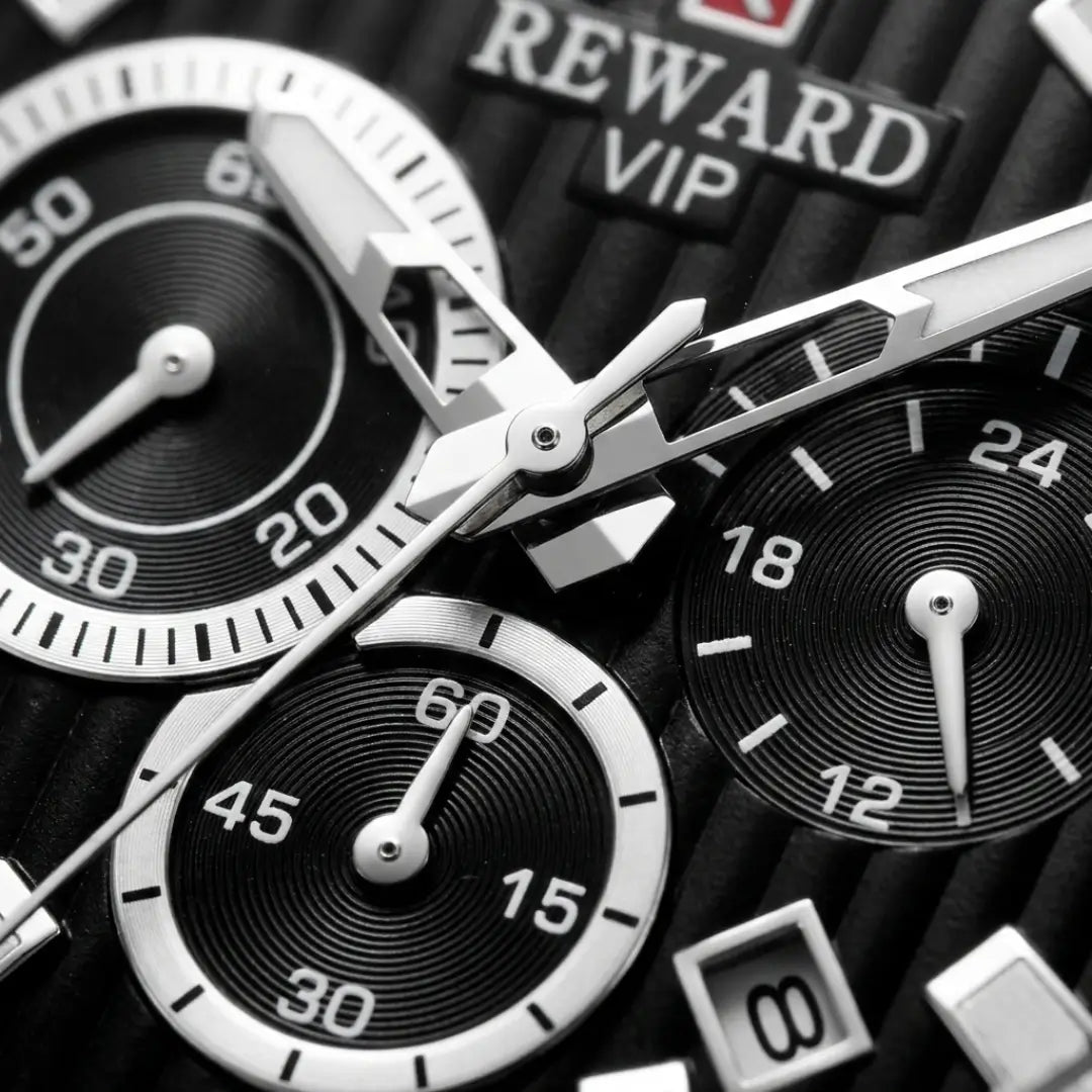 Relógio casual masculino prata com mostrador preto Reward VIP Aurion 44mm vista do mostrador