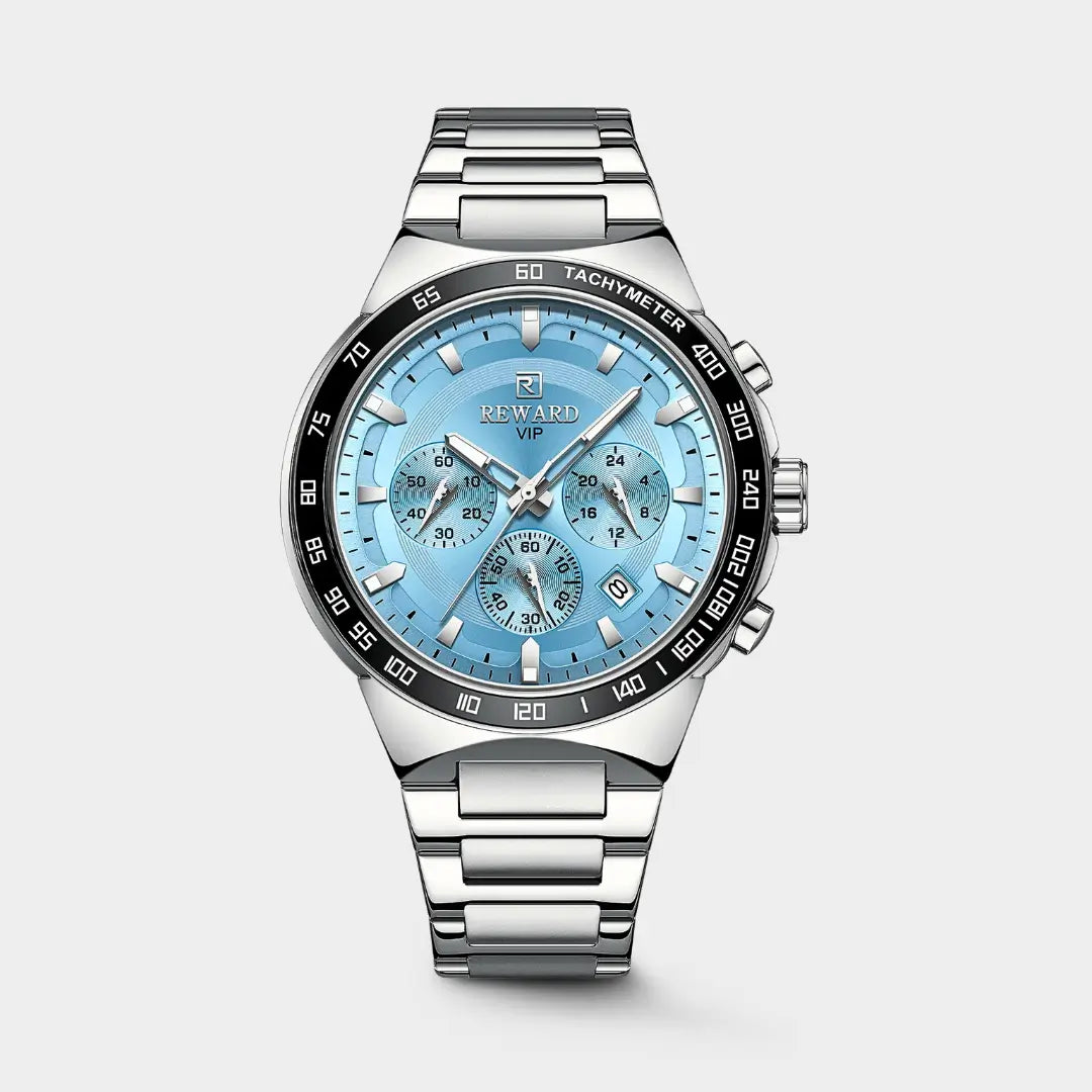 Relgio casual masculino prata com mostrador azul Reward VIP Magnus 45mm com vista frontal