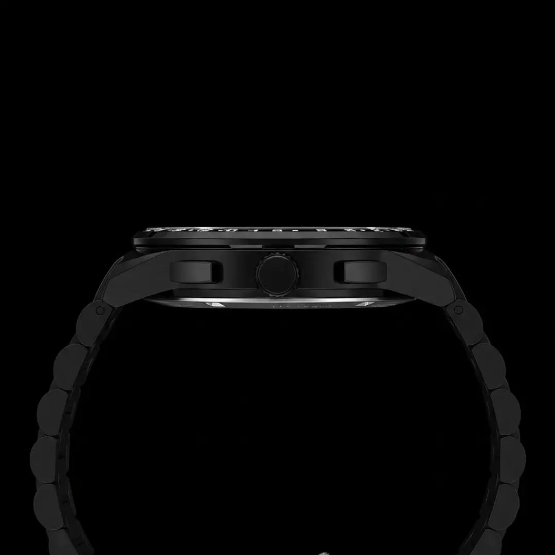 Relógio casual masculino preto Navigator Master 44mm visto da caixa lateral