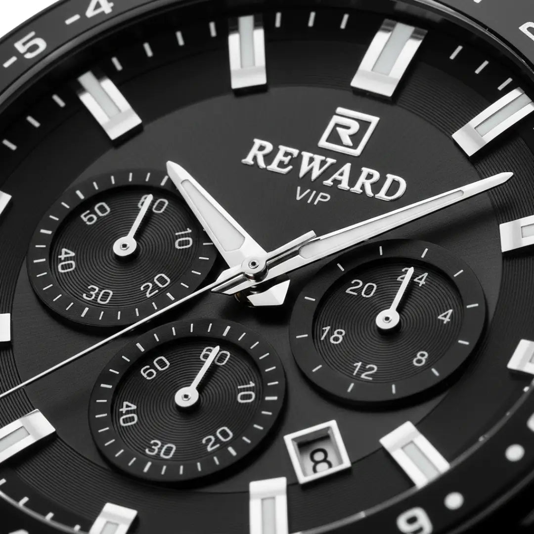 Relógio casual masculino preto Navigator Master 44mm visto do mostrador preto