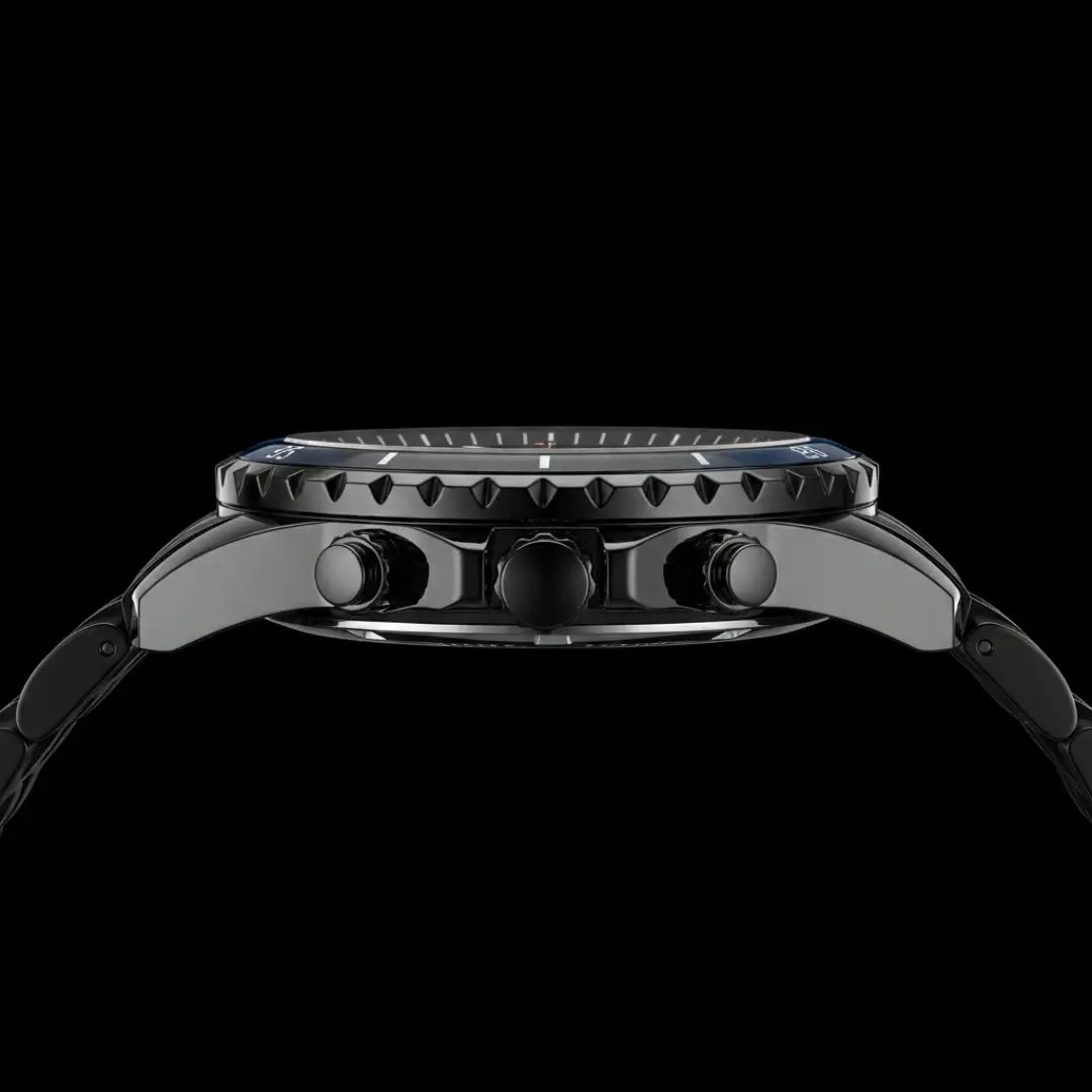 Relógio casual masculino preto com bisel canelado Reward VIP Essence 45mm vista lateral da caixa em aço