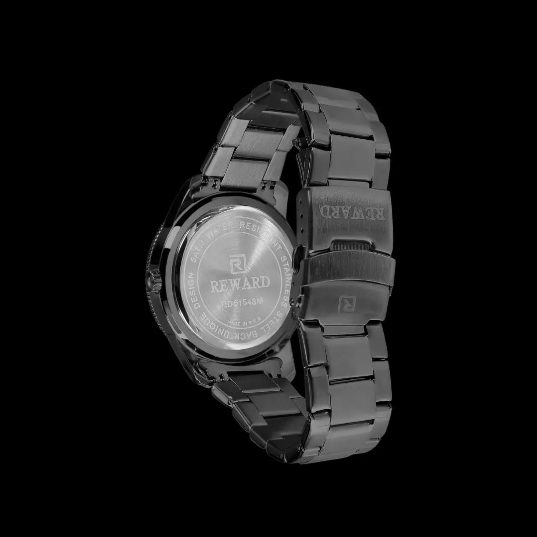 Relógio casual masculino preto Reward VIP Heritage 42mm vista do fundo da caixa