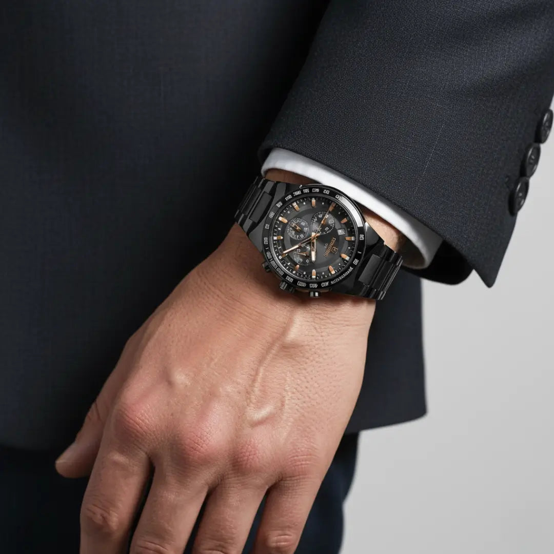 Relógio casual masculino preto Reward VIP Magnus 45mm visto sob o pulso