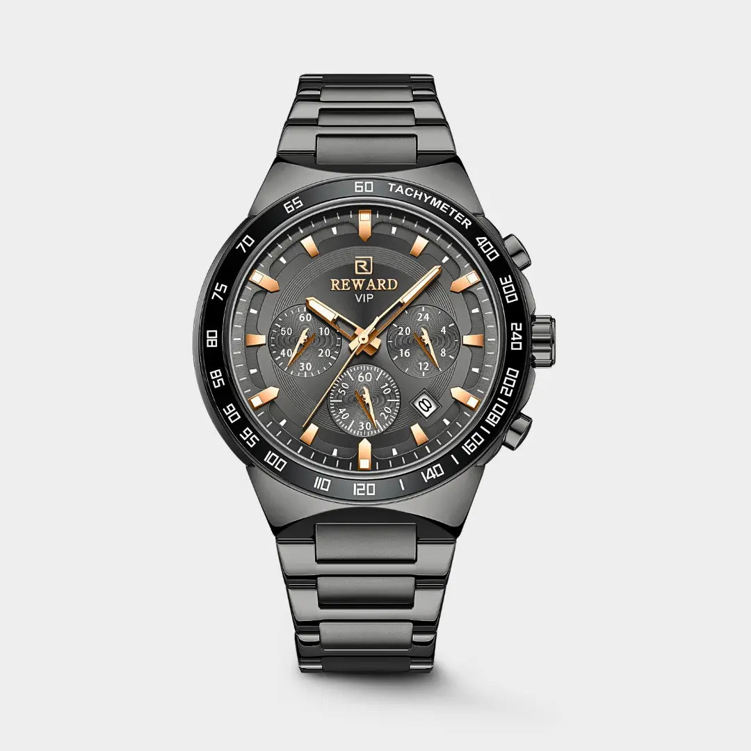 Relógio casual masculino preto Reward VI Magnus 45mm com vista frontal do modelo