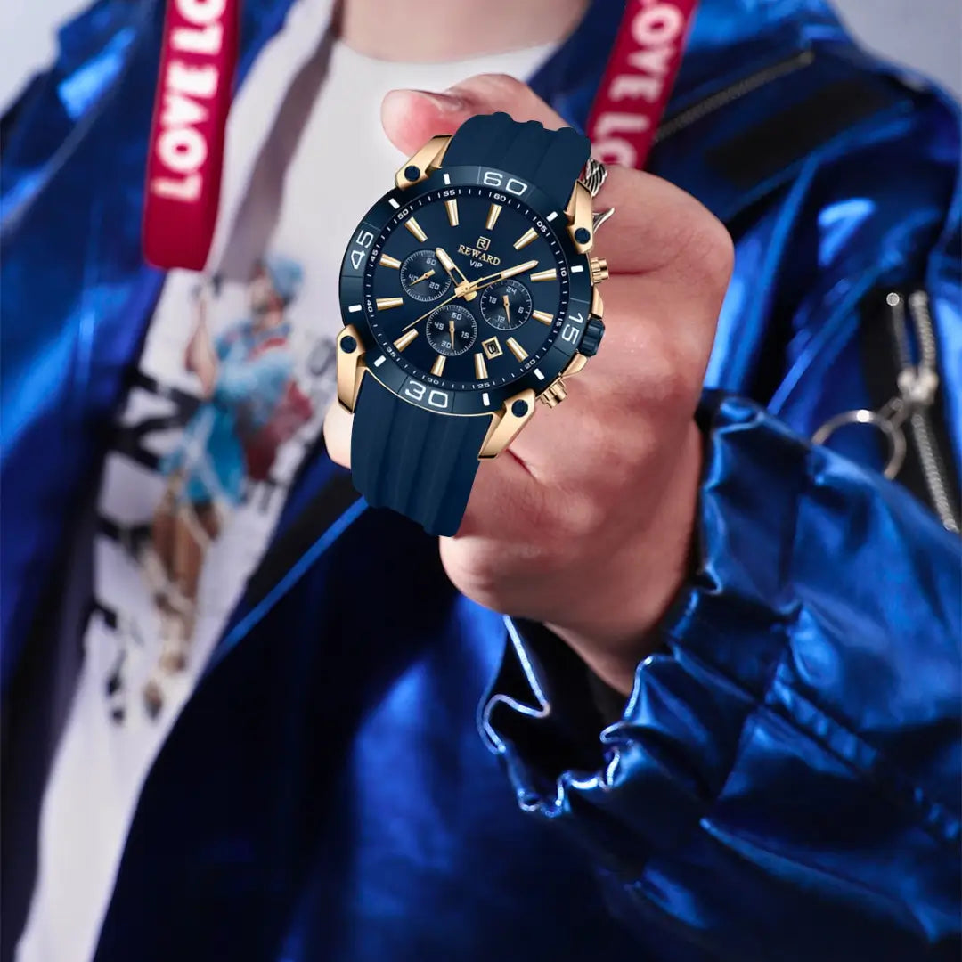 Pulseira azul de silicone – relógio masculino esportivo Reward Vip