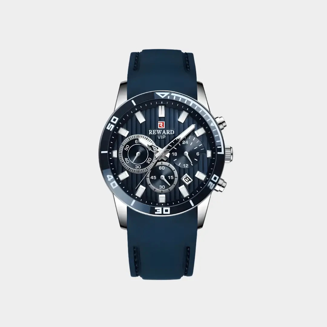 Relógio esportivo masculino azul Reward VIP Aurion Sport 44mm com pulseira de borracha vista frontal