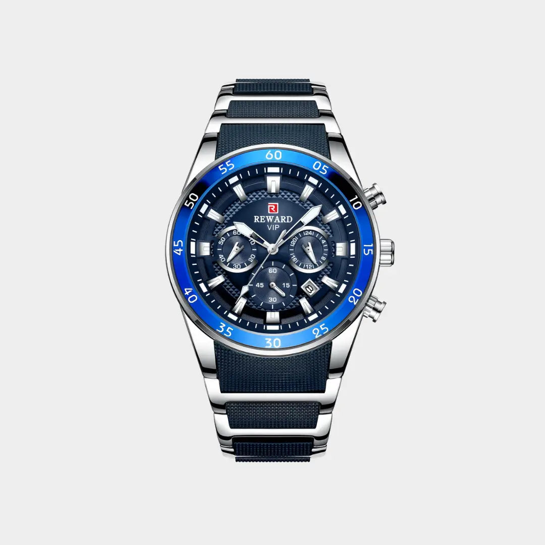 Relógio esportivo masculino Cronos azul Reward VIP em vista frontal, com mostrador em destaque