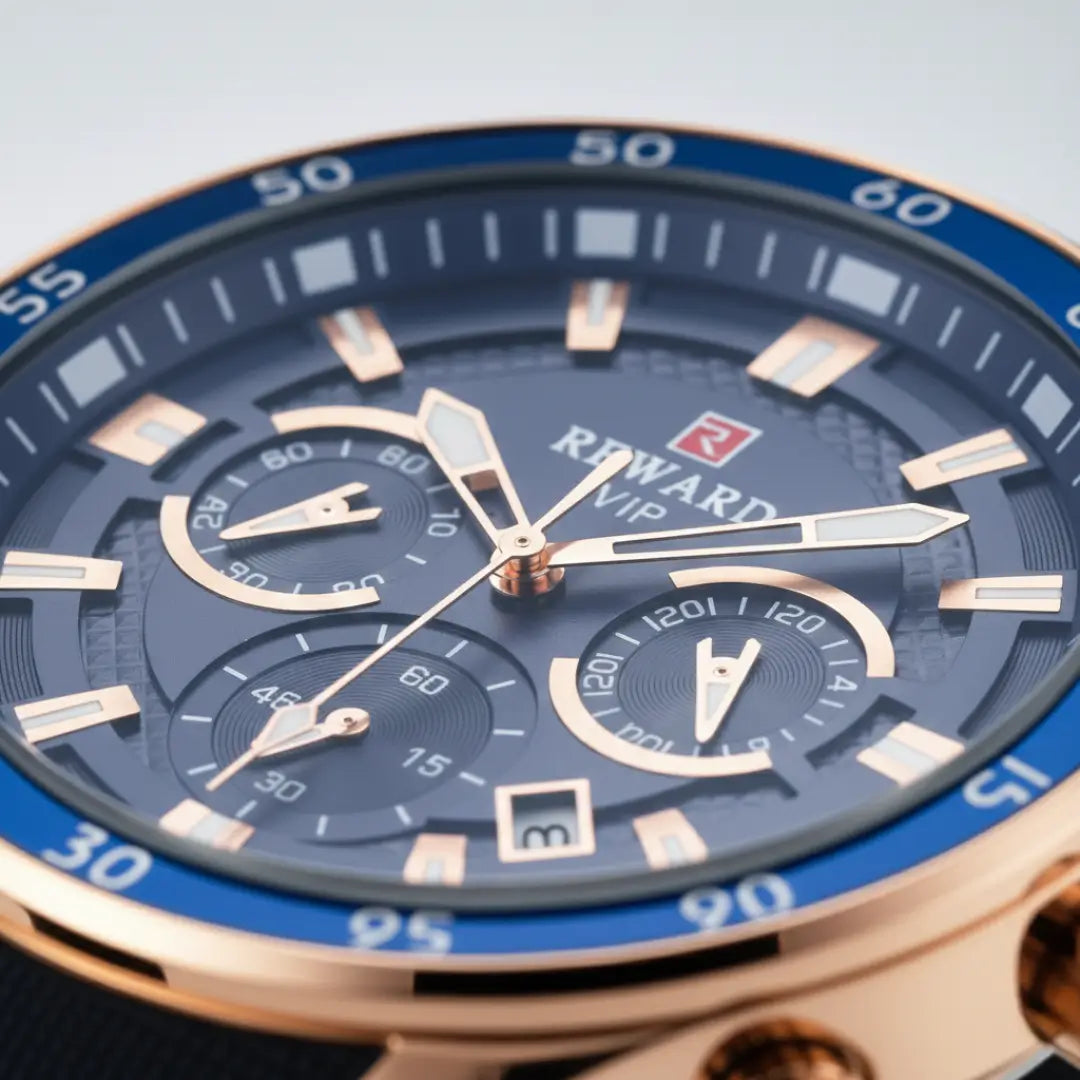 Relógio Esportivo Masculino Cronos Gold Blue 45 mm