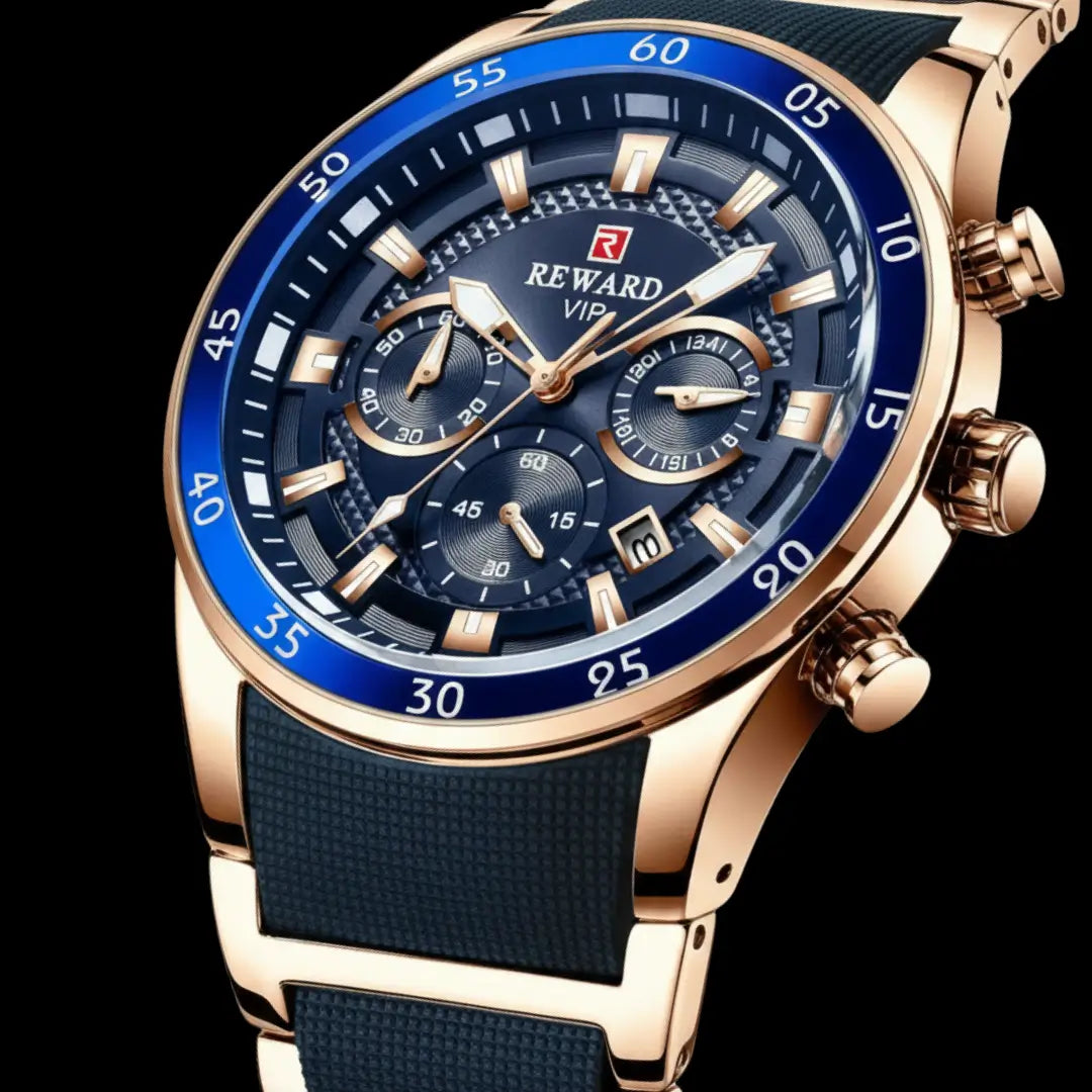 Relógio Esportivo Masculino Cronos Gold Blue 45 mm