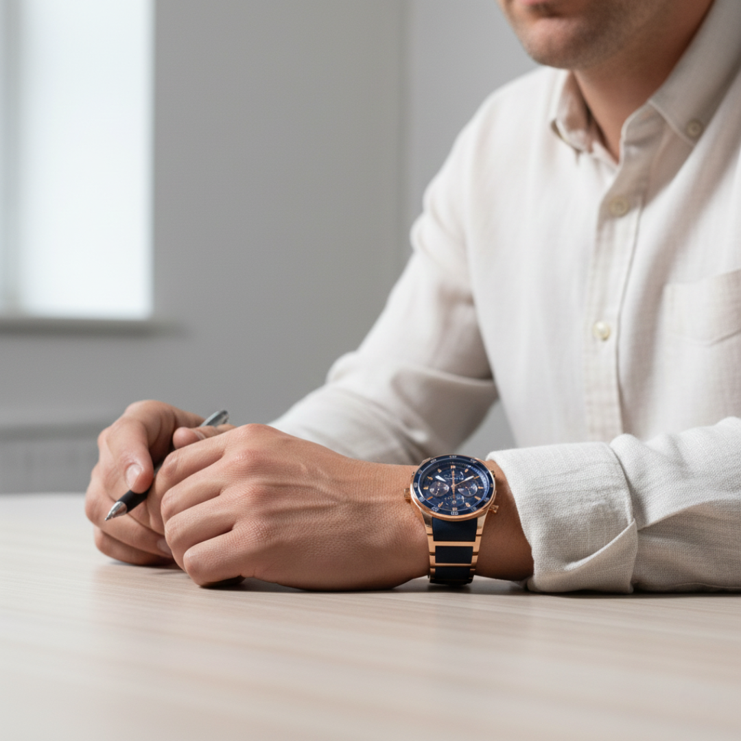 Relógio Esportivo Masculino Cronos Gold Blue 45 mm