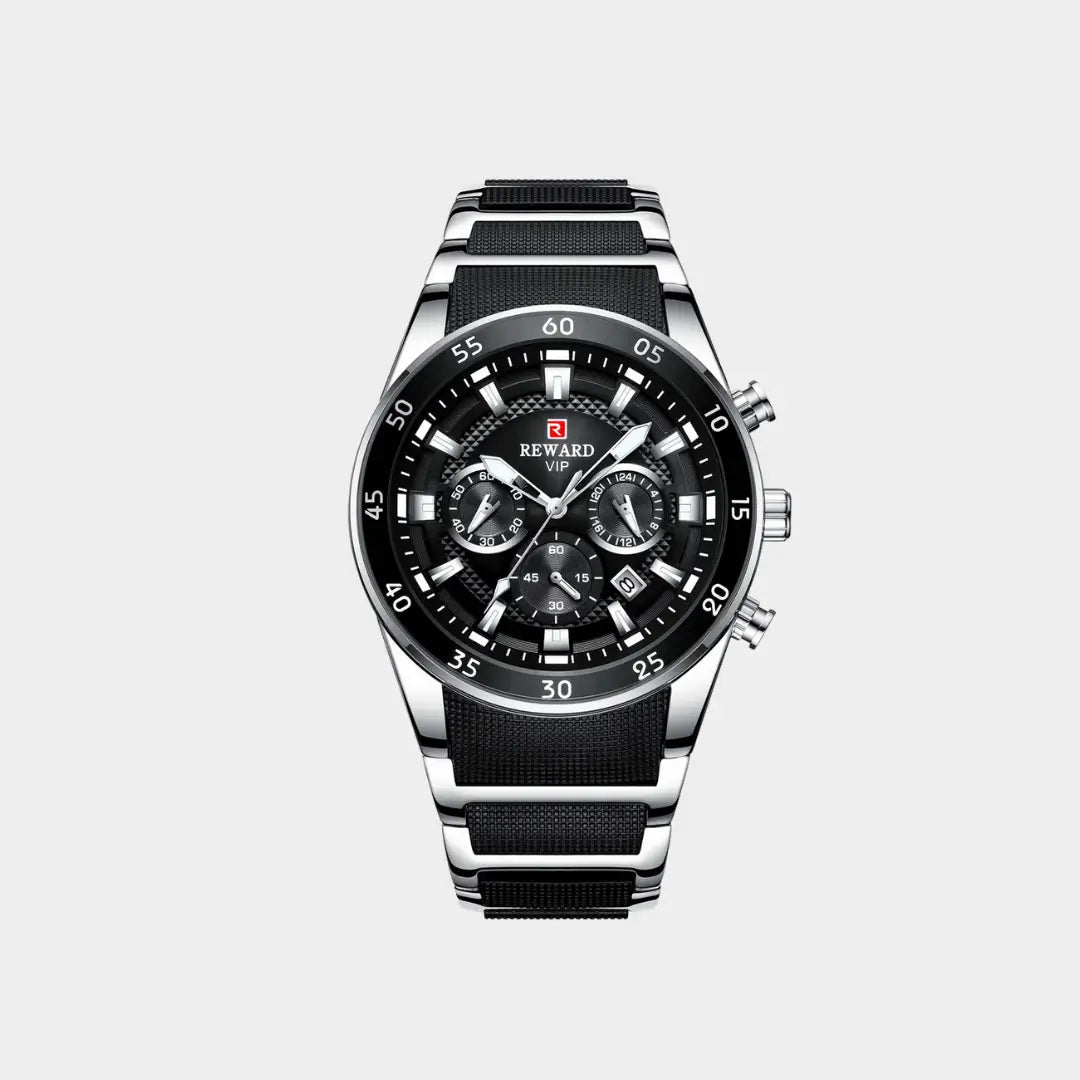 Relógio esportivo masculino Cronos prata em vista frontal