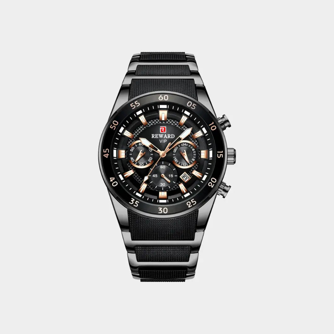 Relógio esportivo masculino preto Cronos com vista frontal do mostrador