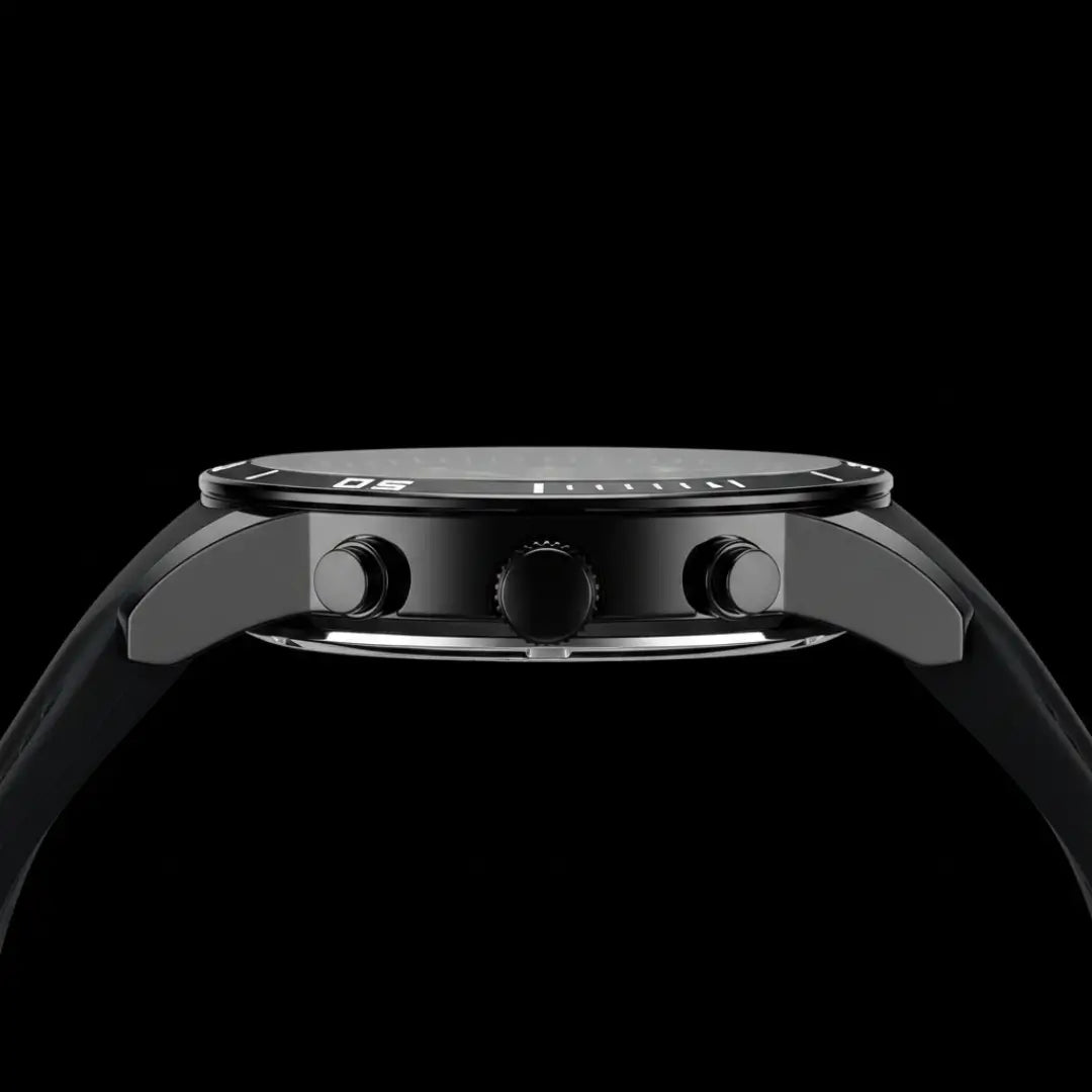 Relógio esportivo masculino preto com ponteiros dourado Reward VIP Aurion Sport 44mm vista da caixa em aço