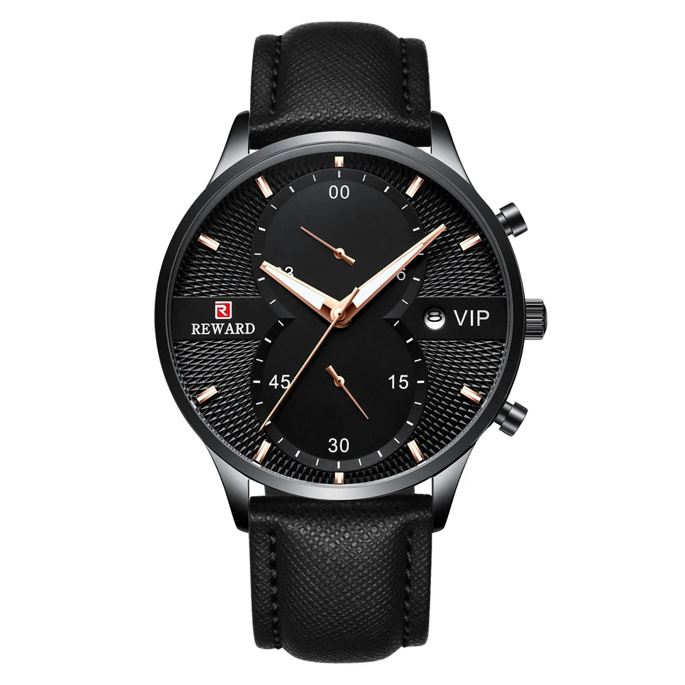 Relógio masculino preto minimalista com pulseira de couro – Linéar