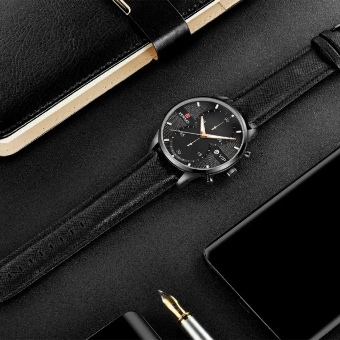Pulseira de couro do relógio Linéar preto da Reward Vip