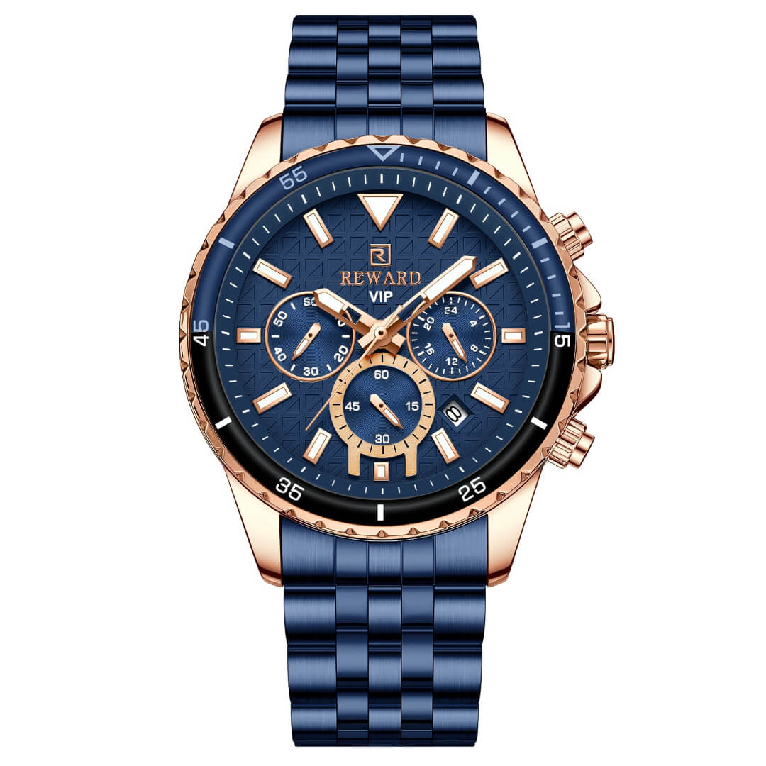 Relógio masculino azul com tons ouro rosé reward vip essence