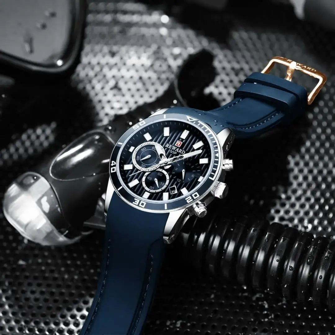 Pulseira do relógio masculino azul esportivo Reward VIP Aurion emborrachada, resistente à água e projetada para máximo conforto no uso diário e esportivo