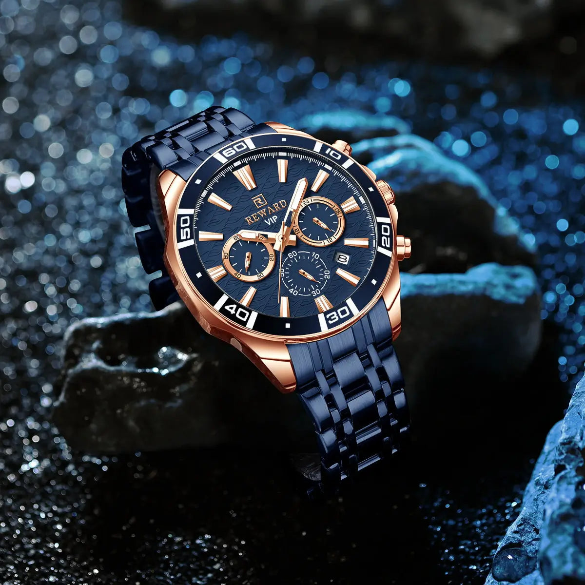 Relógio masculino azul Reward VIP com movimento quartzo