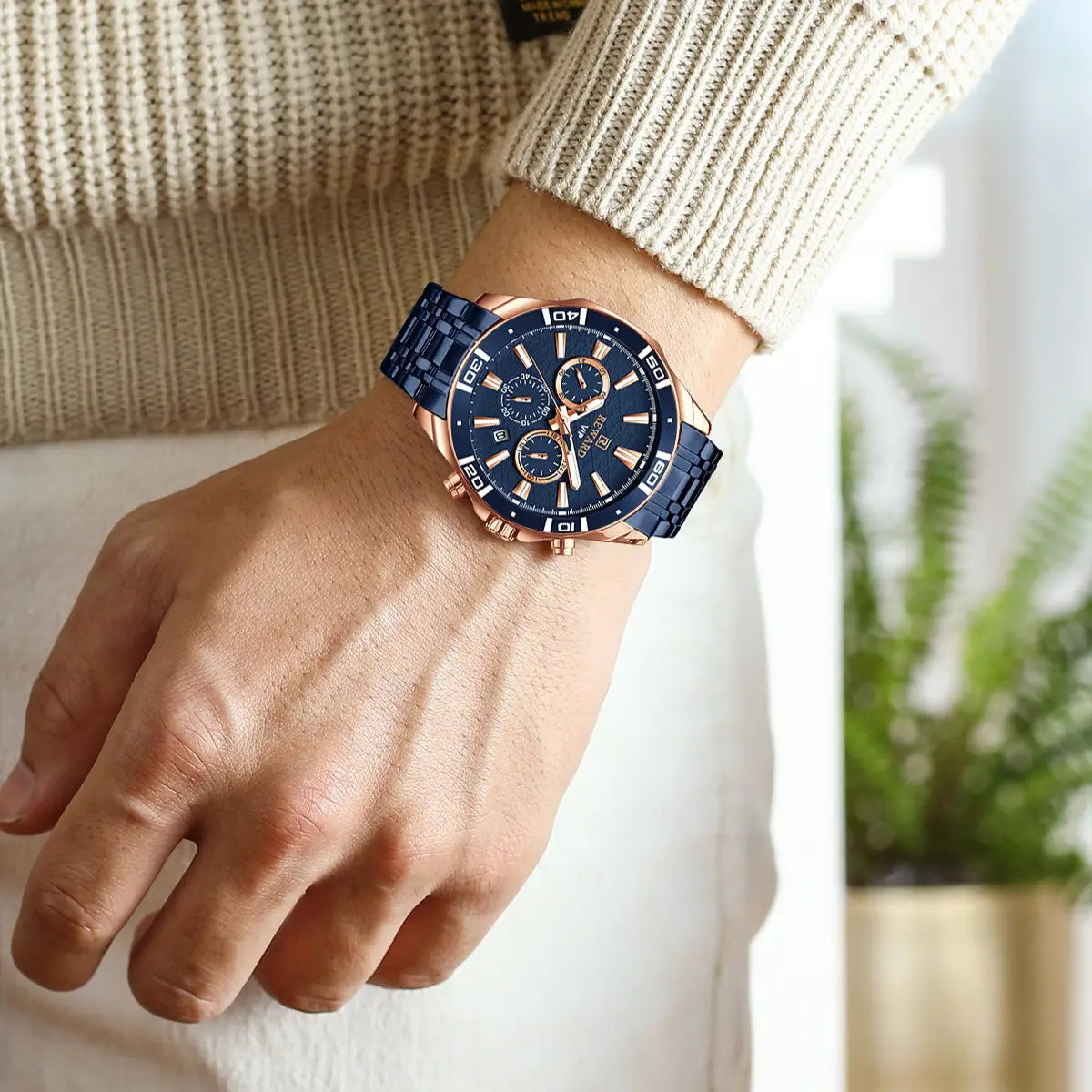 Relógio masculino Azul Reward VIP essence com movimento quartzo no pulso