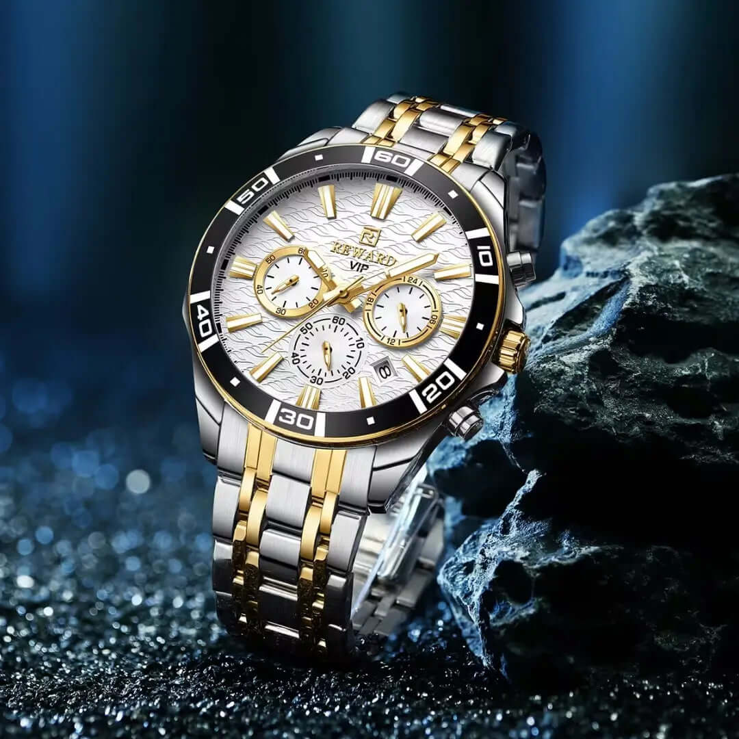 Relógio REWARD de luxo, cronógrafo de alta precisão, mostrador detalhado e pulseira robusta de aço inoxidável para um estilo sofisticado.