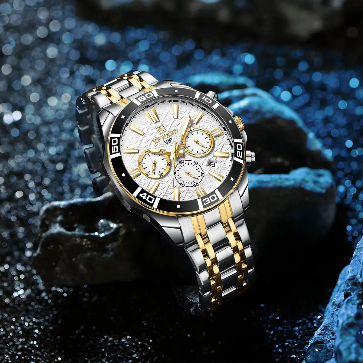 Relógio masculino Reward VIP essence dourado e prata com movimento quartzo