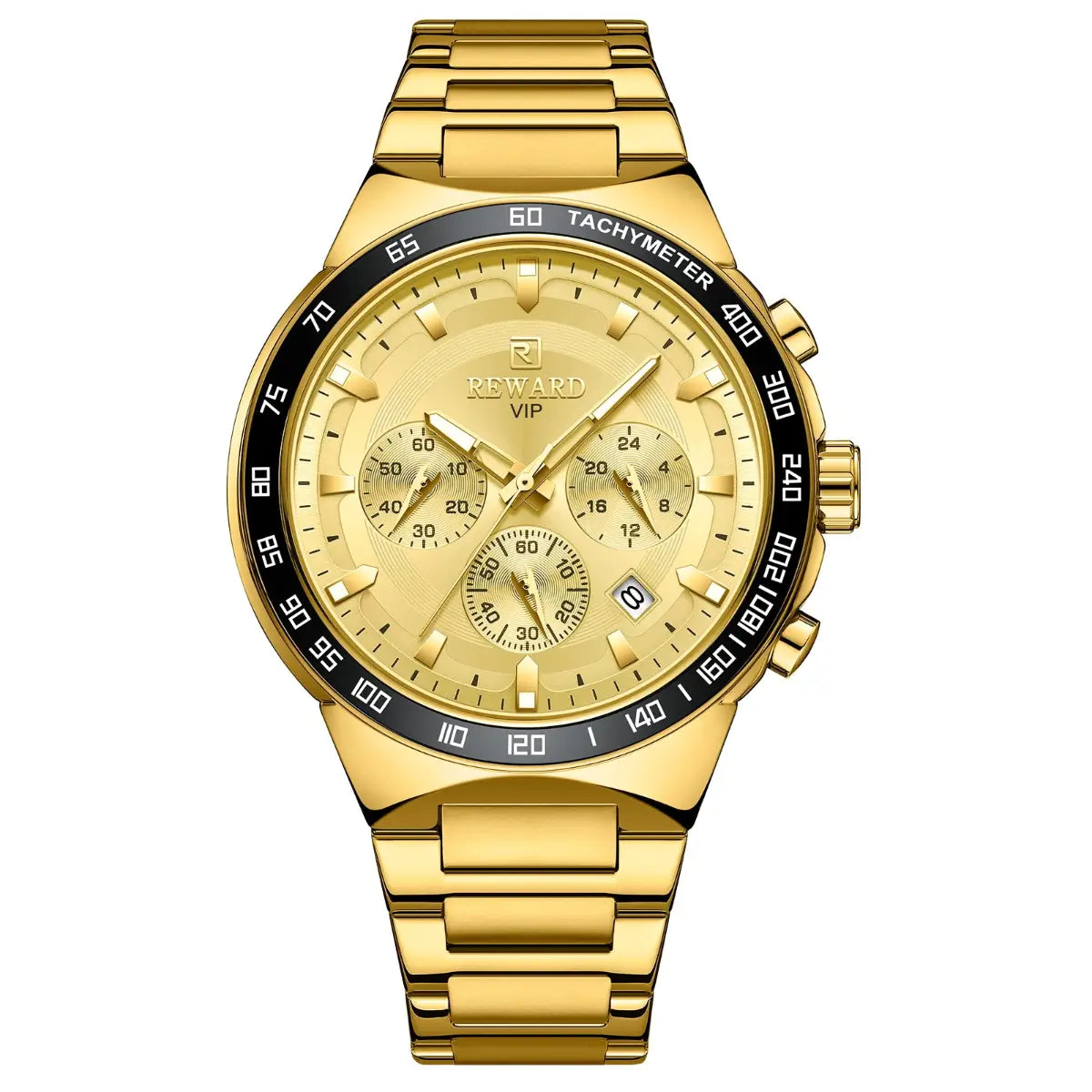 Relógio masculino dourado reward vip magnus com movimento quartzo