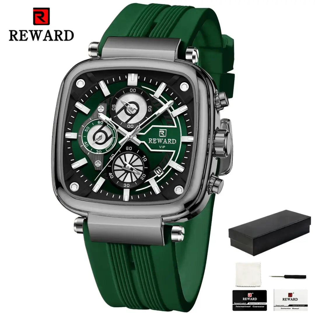 Embalagem de luxo do relógio quadrado masculino verde REWARD VIP