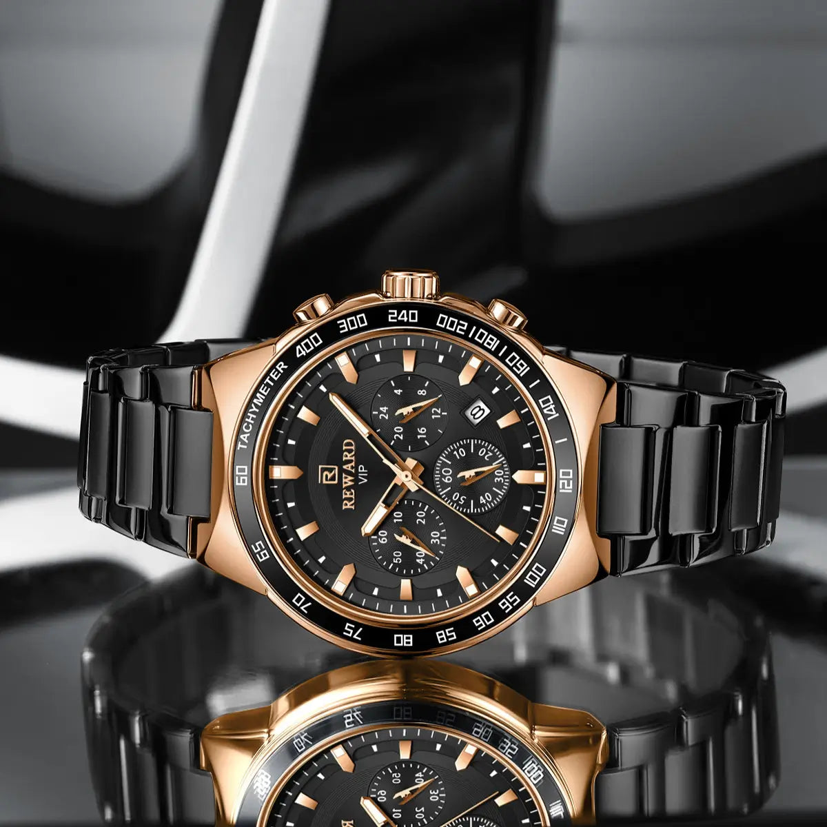 Relógio Masculino Preto e Dourado Reward VIP Magnus com movimento quartzo