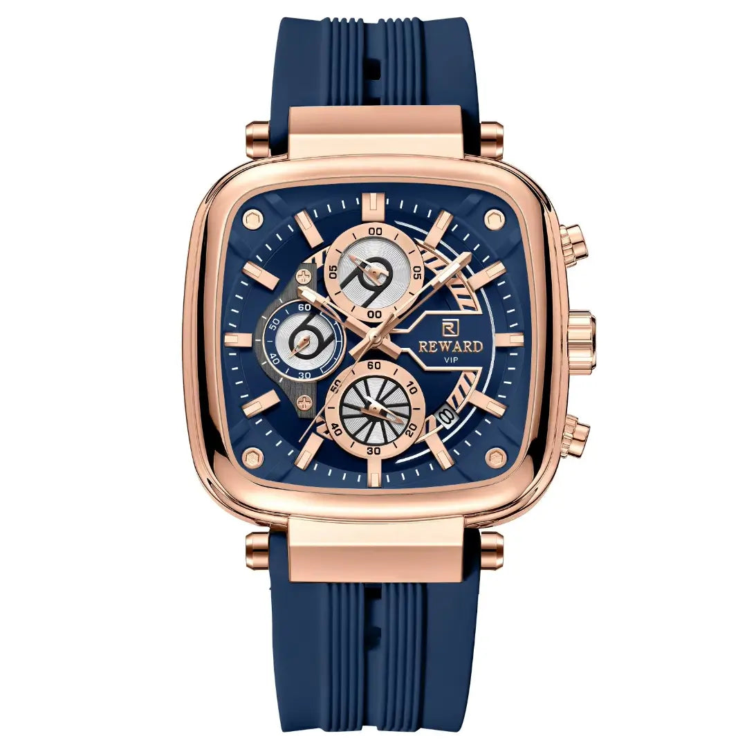 Relógio quadrado masculino azul com pulseira de silicone REWARD