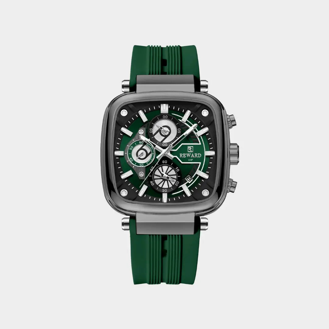Relógio quadrado masculino esportivo Monaco 44mm Verde visto de frente