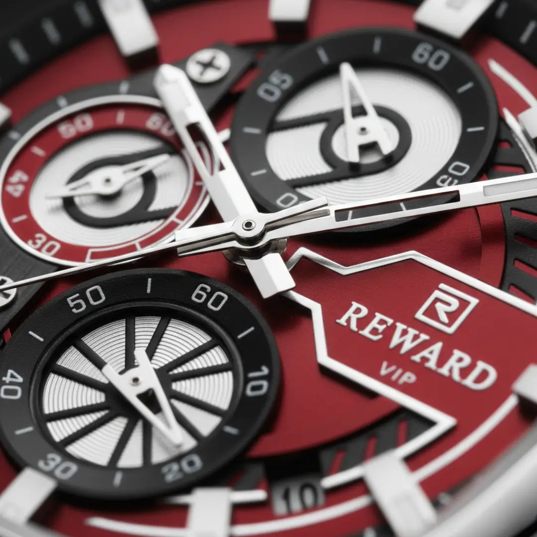 Relógio quadrado masculino esportivo monaco 44mm com vista do mostrador vermelho