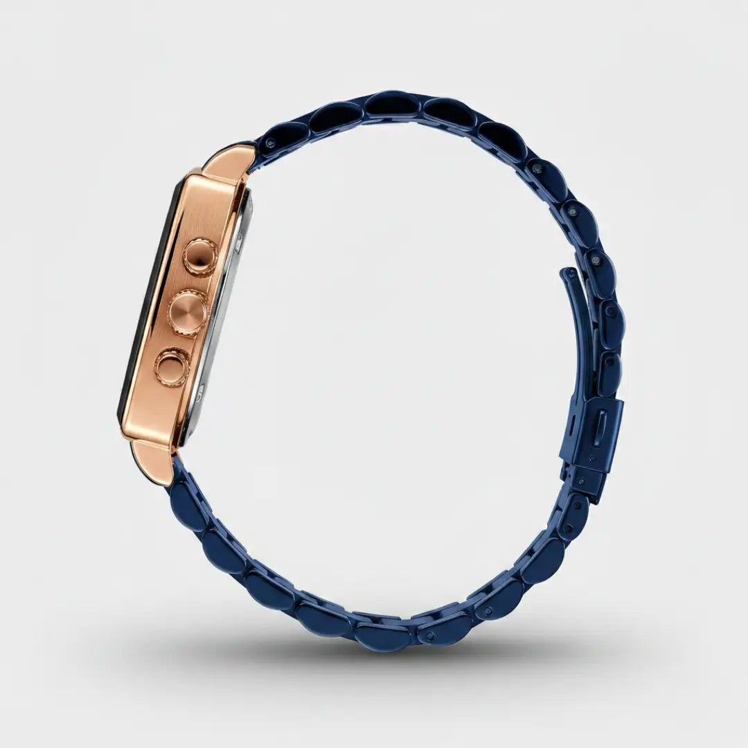 Relógio quadrado masculino de perfil social Monaco chronograph 40mm visto da lateral completa