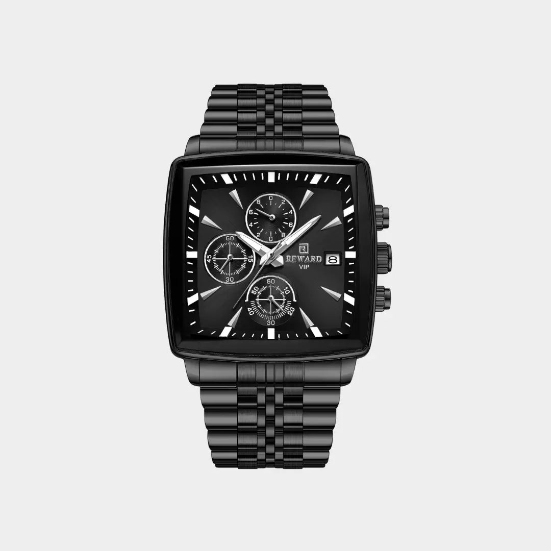 Relógio quadrado masculino de perfil social preto Monaco Chronograph 40mm vista frontal