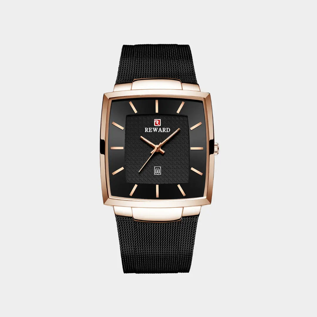 Relógio quadrado masculino de perfil social e acabamento rose gold Monaco Date 37mm frontal