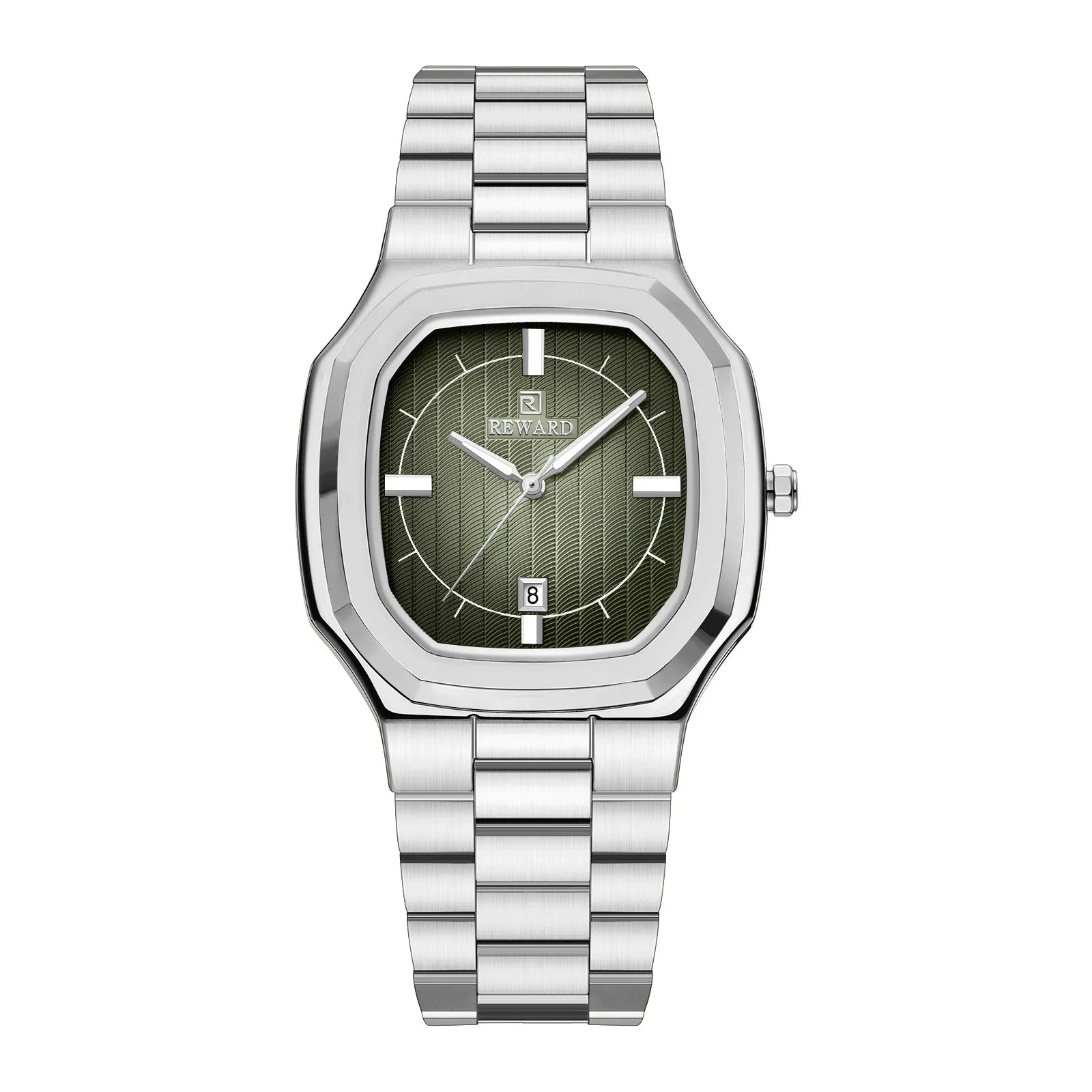 Relógio social masculino prata com mostrador verde - Reward VIP Signature visto de frente