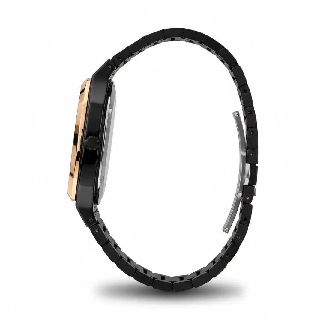 Relógio social masculino preto com vista da lateral completa