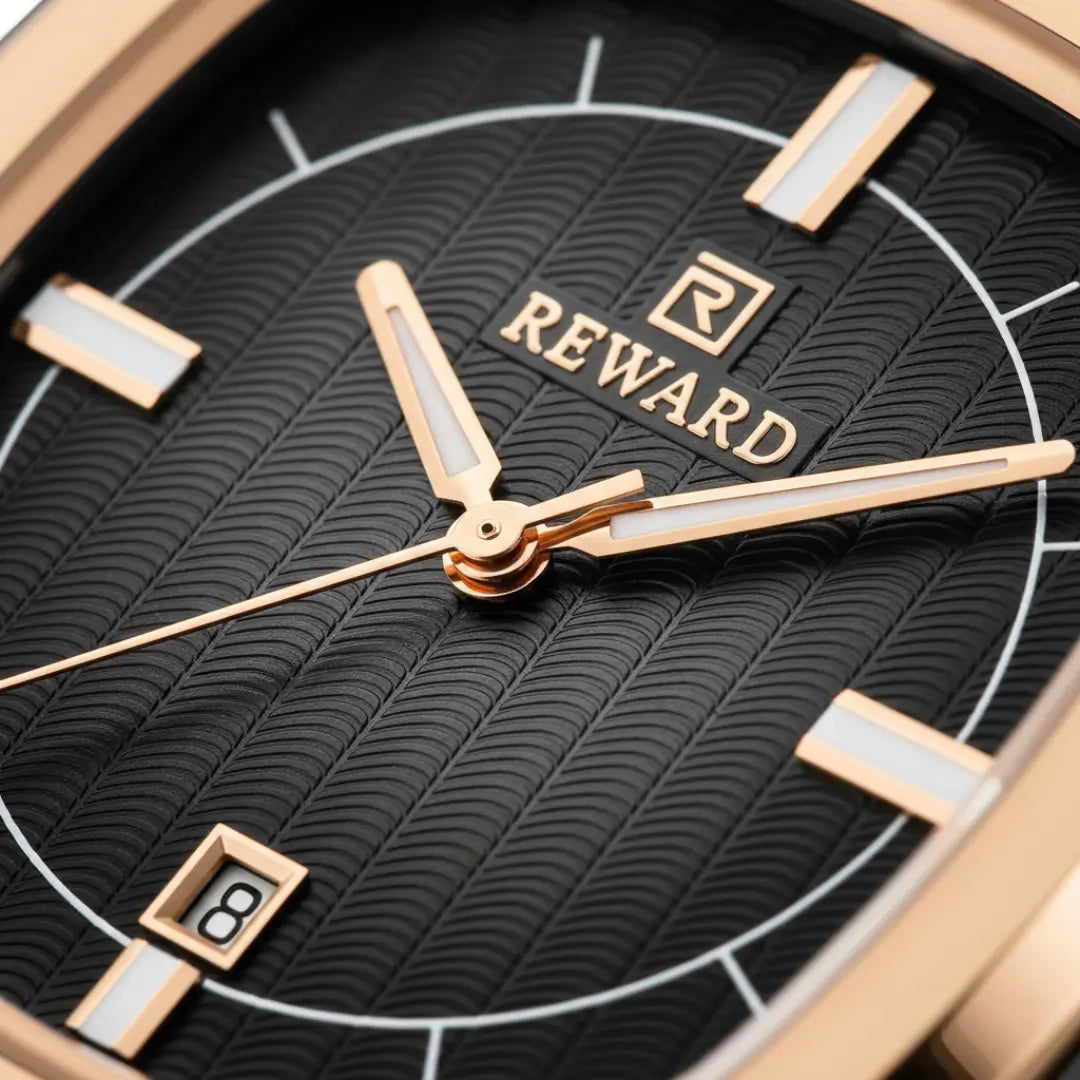 Relógio social masculino preto Signature 38mm com vista do mostrador preto e rose gold